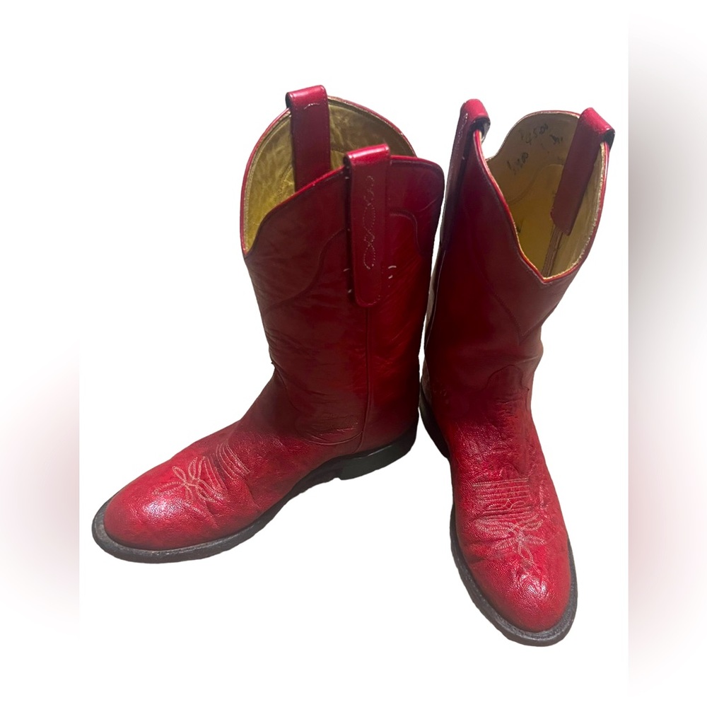 Kids Red Leather Vintage Cowboy Riding Boots Size 5